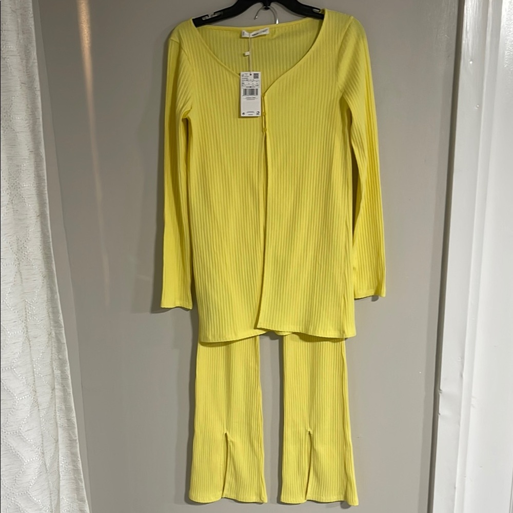 Mango Yellow Ribbed Two-Piece Set size Medium NWT - Picture 2 of 6